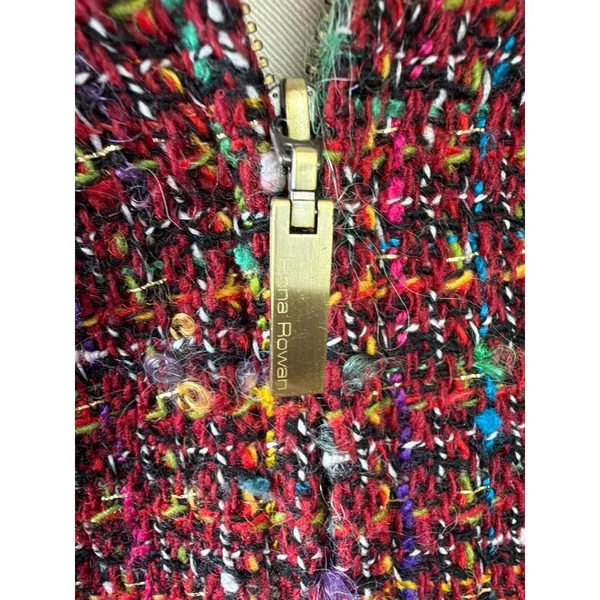 Rena‎ Rowan Textured Multicolor Tweed Zip Front Collarless Jacket Women 10 - Image 10