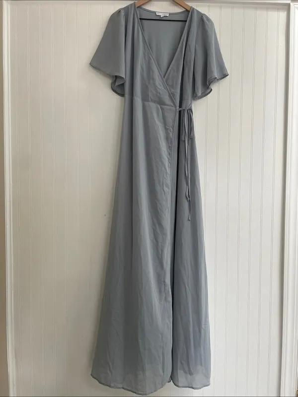 BALTIC BORN Flutter Sleeve Maxi Wrap Dress in Dusty Blue Gray Size S - Image 2