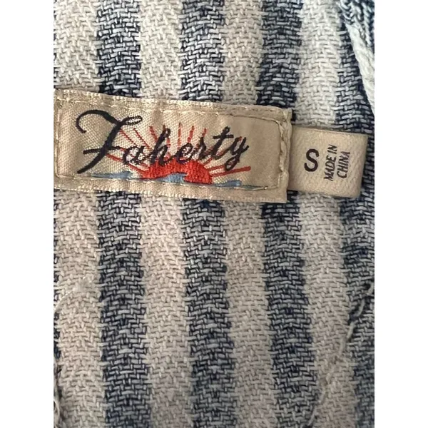 Faherty Topsail Railroad Stripe Overalls Utility Denim Blue White Herringbone S - Image 5
