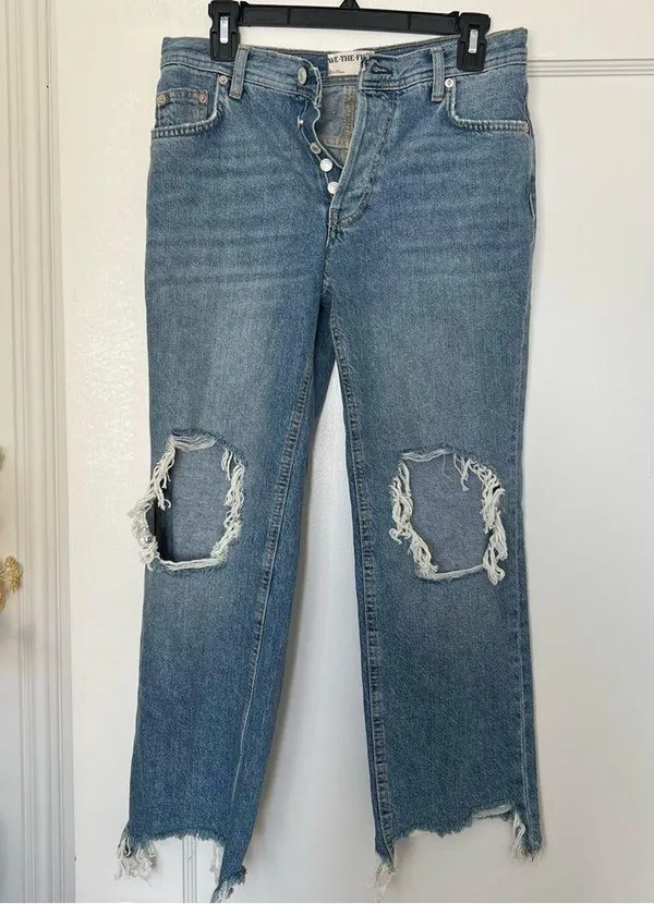We The Free Jeans Free People Maggie Straight Leg Distressed Jeans Size 25 NWOT - Image 3