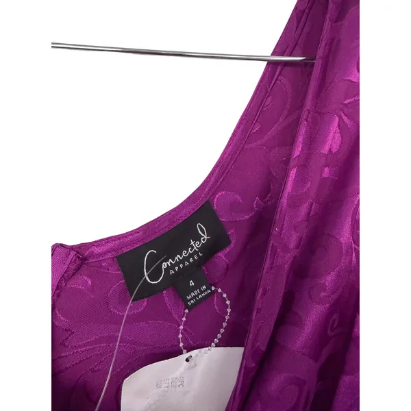 Connected‎ Apparel Purple Damask Jacquard V-Neck Midi Dress Size 4 NEW - Image 4