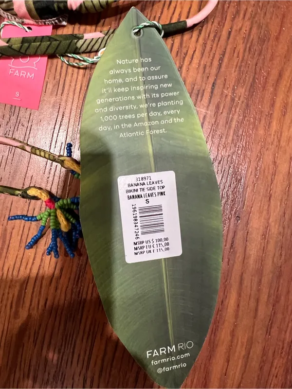 Farm Rio Banana Leaves Pink Triangle Bikini Top NWT Size S Tropical Swim - Image 7