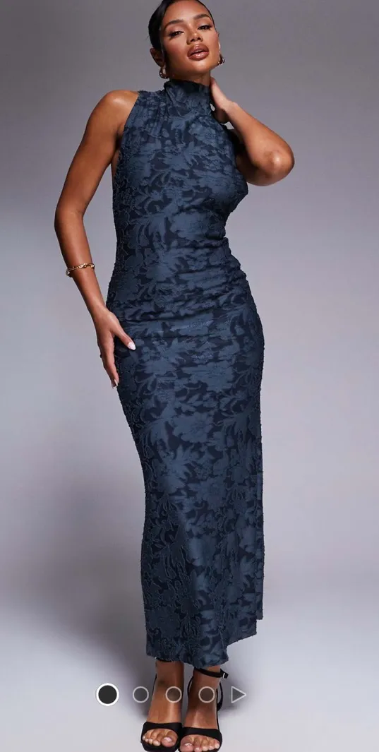 Blue Halter Neck Tie Maxi Dress - Image 3