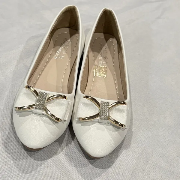 New Women’s White Golden leather Flat Heel Comfort Shoes Pumps Casual Slip - Image 10