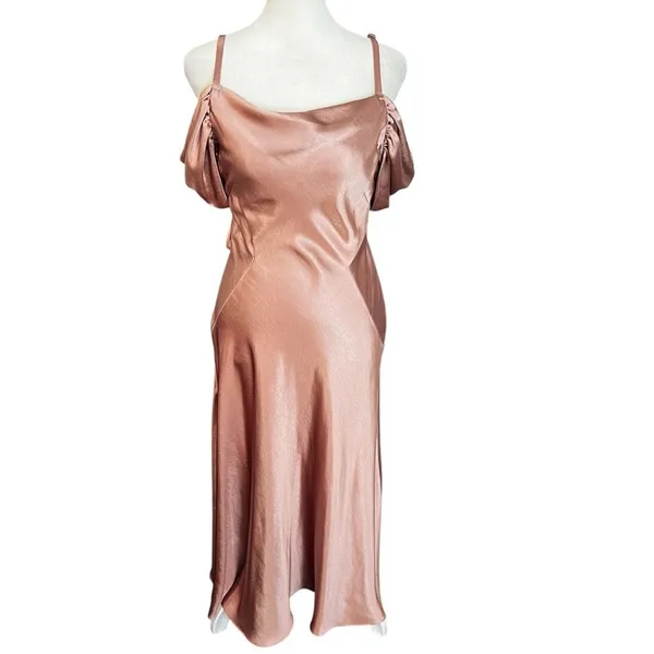 Ted Baker Esta Blush Pink Satin Cowl Cold Shoulder Midi Dress Size 0 - Image 4