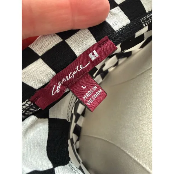 Vintage 90s Y2K Silvergate Black White Psychedelic Check Stretchy Column Indie S - Image 10