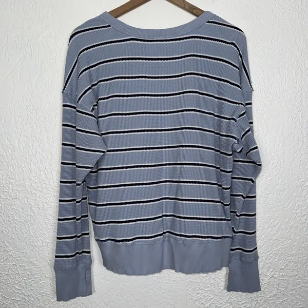 Aerie Offline Blue Striped Waffle Knit Thermal Top Size Small - Image 2