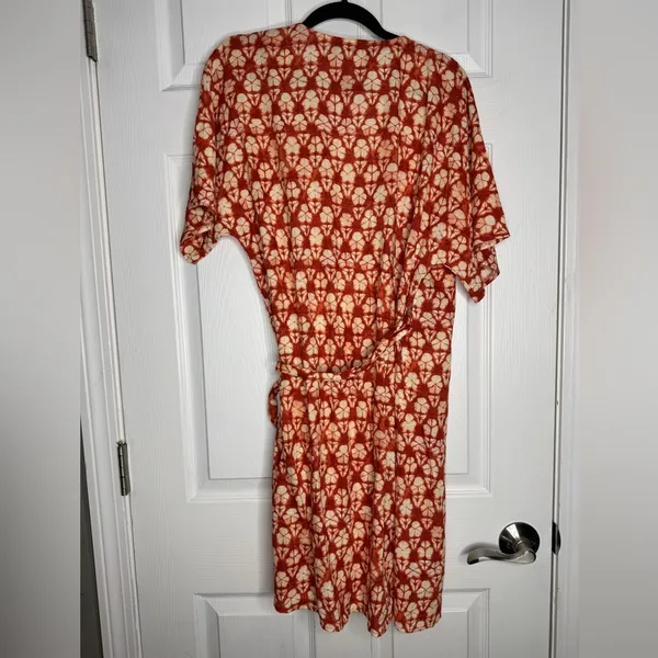 FAHERTY Willow Wrap Dress‎ Spiced Shibori Print Size S Linen Viscose Blend - Image 4