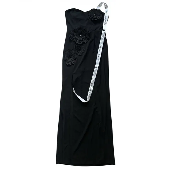 Bella Barnett NWT Flower Appliqué Maxi Dress Large Black Strapless Stretch Slit - Image 3