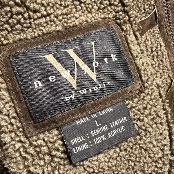 New York by Winlit Brown 100% Leather Shearling Vintage Collar Full Zip Jacket L - Image 6