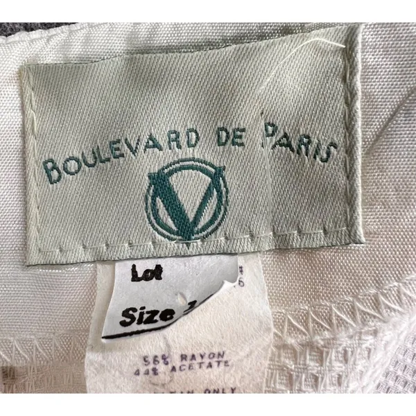 Vintage Boulevard De Paris Dress 14‎ White Linen Floral Texture Cottage Feminine - Image 11