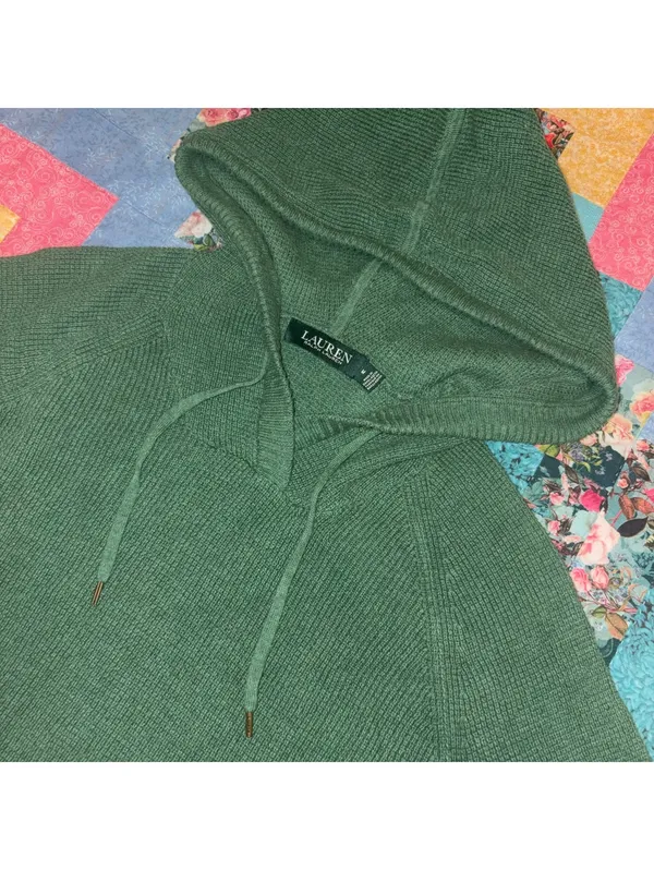 Lauren Ralph Lauren Green Knit Hooded Sweater Woman’s Size Medium Outdoor RL - Image 2