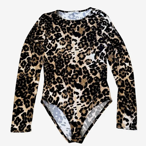 Gaze Leopard Print‎ Long Sleeve Bodysuit Women's Small - Image 2