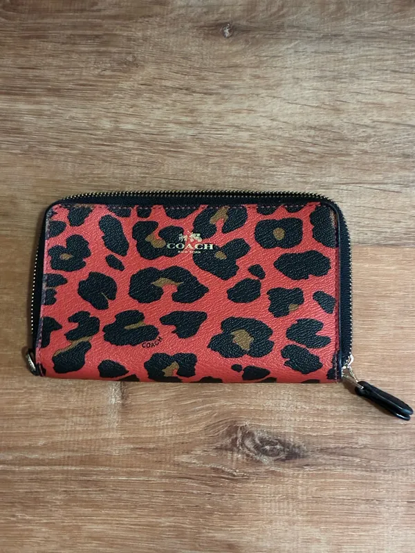 Coach Double Zip Wallet In Red Leopard Print Coated Canvas - Image 9