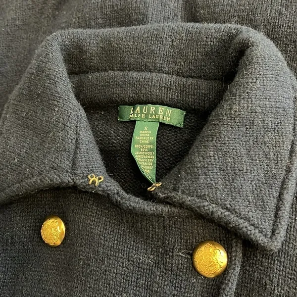 Lauren by Ralph Lauren Coatigan vintage Military coat sweater, LambsWool blend S - Image 5