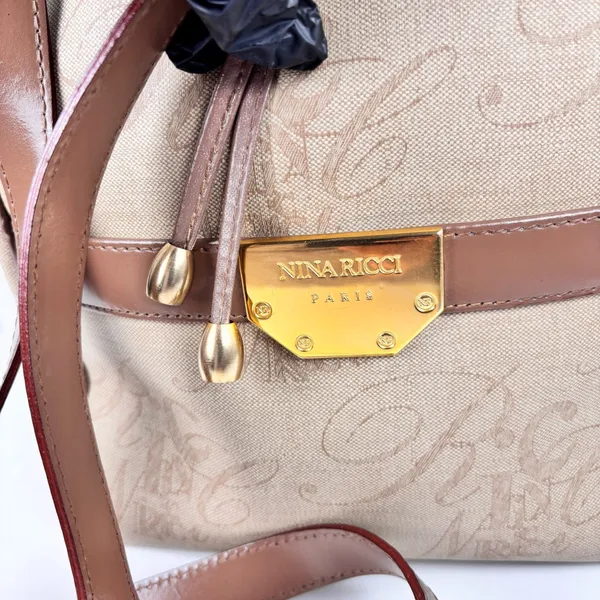 Vintage Nina Ricci Paris Monogram Drawstring Bucket Bag Made in Italy - Image 3