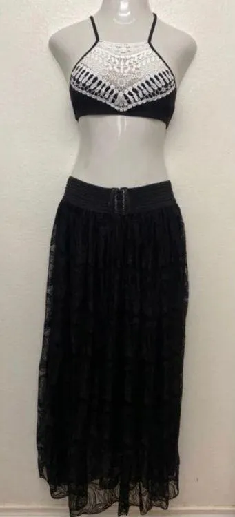 🆕Black Bohemian Swirl Lace-Up Maxi Skirt OS🆕 - Image 3