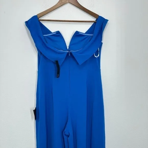 Lulus Size‎ XL Cobalt Blue Off the Shoulder Plunge Wide Leg Jumpsuit NWT Wedding - Image 7