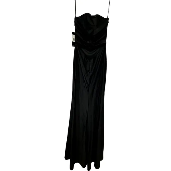 La Femme Maxi Dress Strapless Crisscross High Slit Full Length Black W US 0 NWT - Image 5