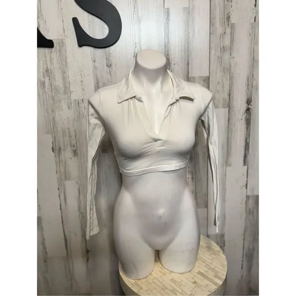 H&M white crop top long sleeve size XS - Image 7