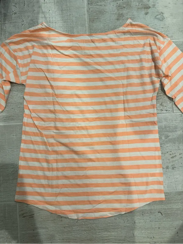 Loft Pink and White Striped Boatneck Long Sleeve Three Quarters Top Size S - Image 5