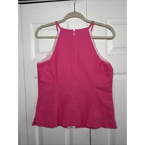 Lilly Pulitzer Top Halter Pink Seersucker Womens Size 12 Lace Annabelle Halter - Image 4