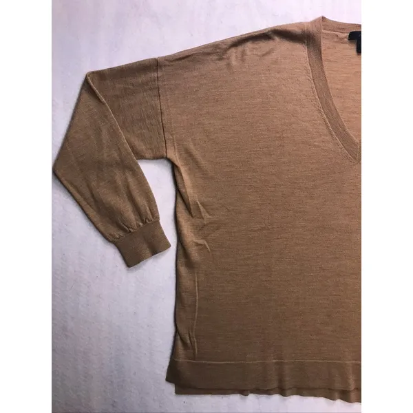 J.Crew V-Neck Sweater Women XL Brown Merino Wool‎ Oversized Pullover Classic - Image 2