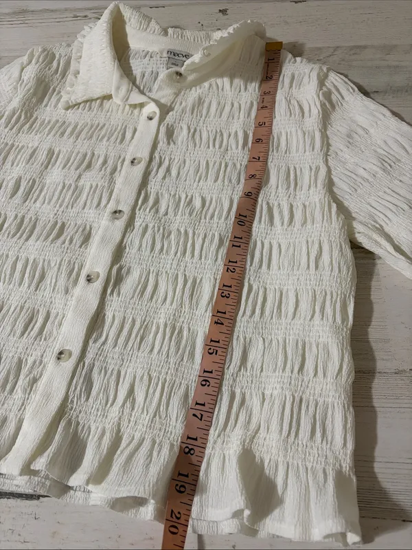 Anthropologie Maeve Cream Smocked Ruffle-Cuff Collared Top Size Large - Image 11