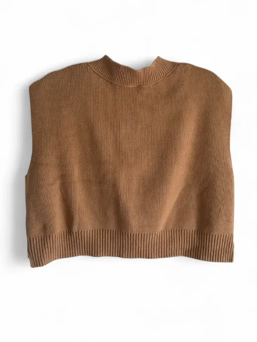 Free People Easy Street Vest Tan Cropped Camel Sweater Vest Rib Knit Preppy Sz M - Image 6