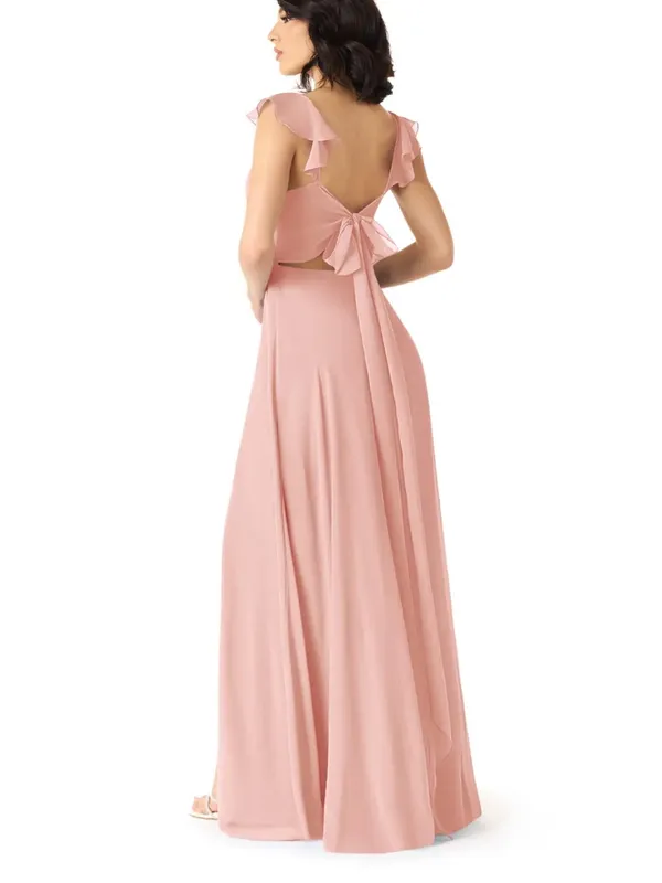 NWT Azazie Everett Rosette A-Line V-neck Ruched Chiffon Dress - Image 2