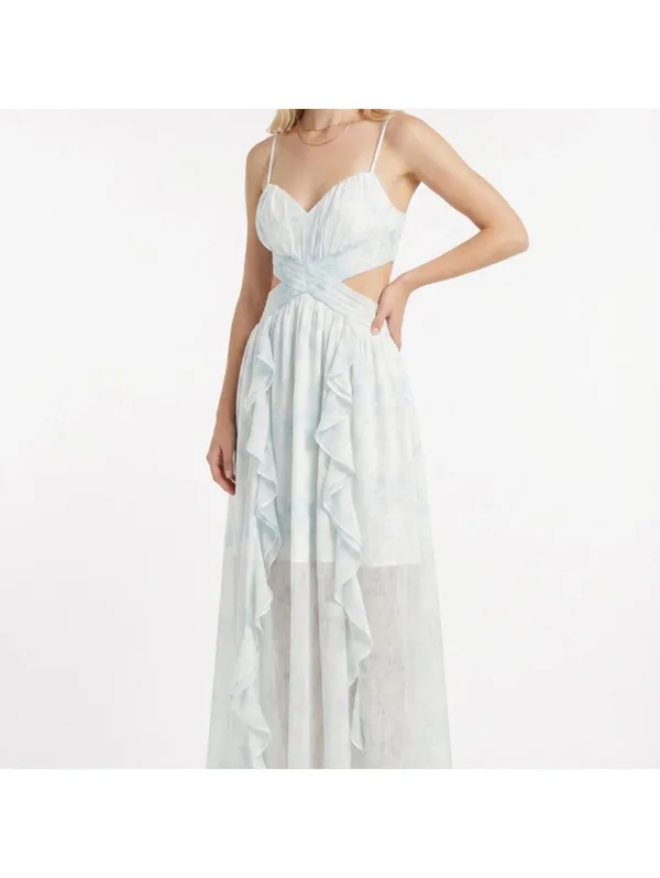 Blue Cutout Maxi Dress XS Ruffle Dress - Image 3