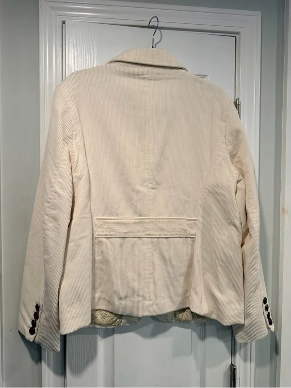 NWT L.L.Bean Size 16 Cream Corduroy Blazer Jacket Cotton Floral Lined Button - Image 5