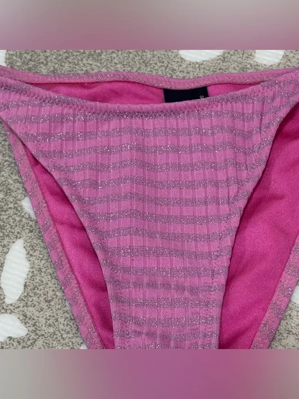Triangl Swimwear Bikini Bottoms tie sides glitter striped cheeky ribbed vinca - Image 4