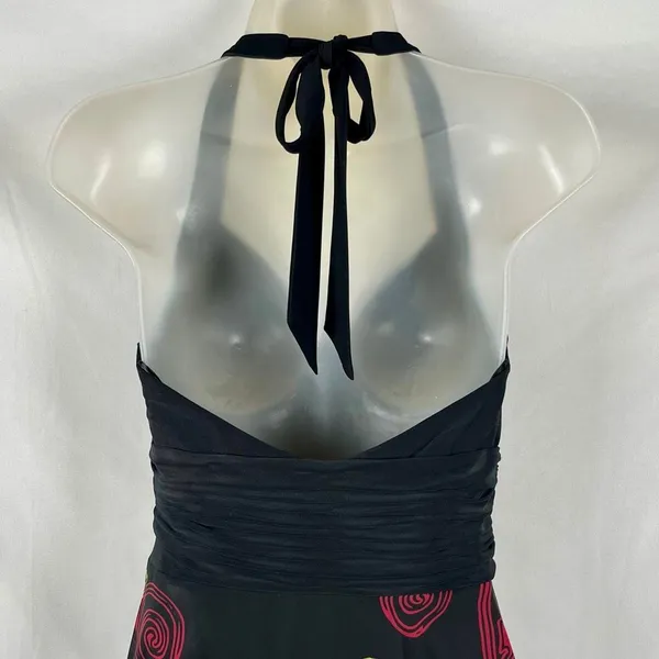 Sangria Ruched Bodice Asymmetrical Handkerchief Hem Halter Dress 4 - Image 4