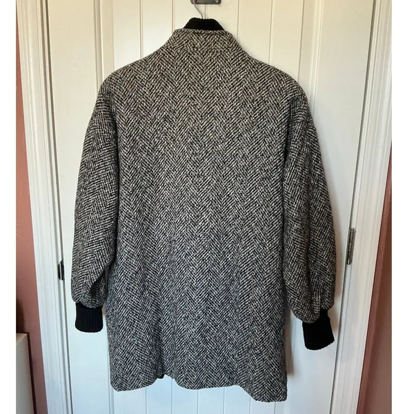 Vintage 80s New York Girl Herringbone Toggle Peacoat W14 Black/White - Image 3
