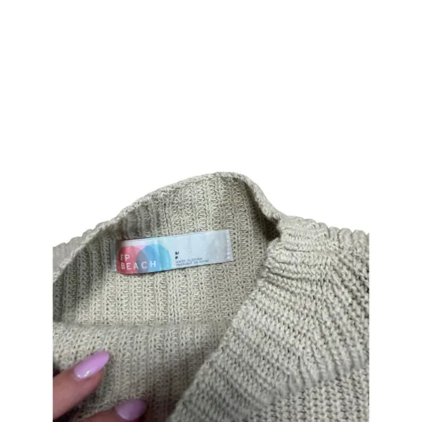 FP Beach Free People Beige Ribbed Mock Neck Boxy Knit Sweater Vest Top Small - Image 3