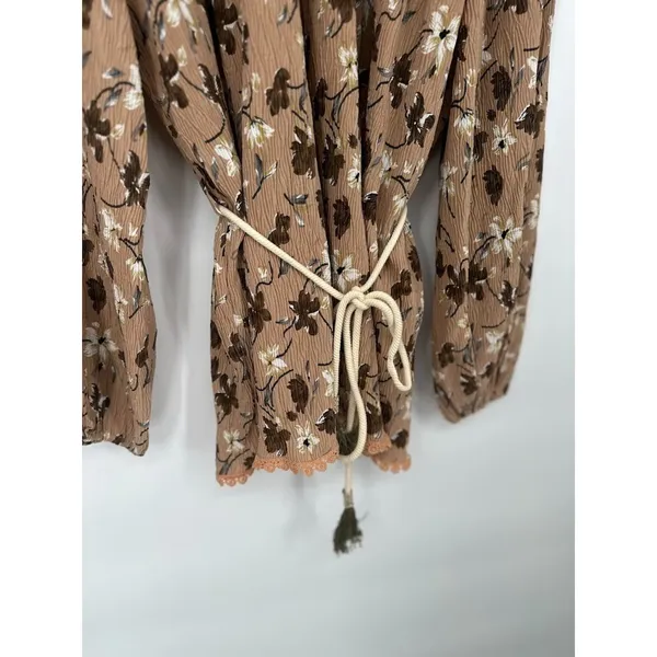 POL Floral Tunic Flowy Top Balloon Sleeves Rope Belt Large Crochet‎ Lace Boho - Image 3
