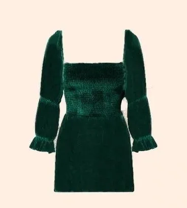 Reformation Albi Velvet Dress (Emerald) - Image 2