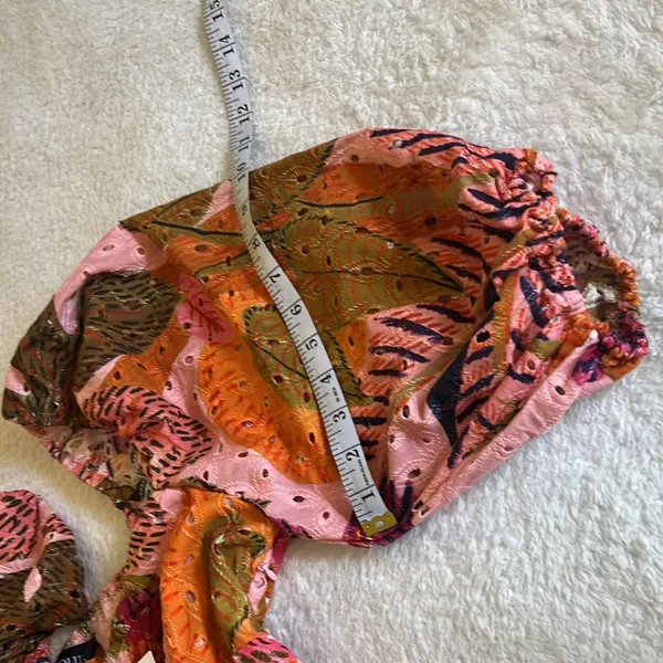 Kourt Tropical Leaf Puff‎ Sleeve Mini Dress Pink Orange Multicolor Size S NWT - Image 5