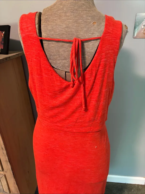CAbi The Weekend Dress #5792 Bright Coral Layered Sleeveless Midi Dress - Image 4