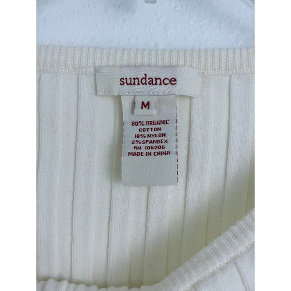Sundance Cream Ribbed Organic Cotton Chevron Knit Elbow Sleeve Top M - Image 2