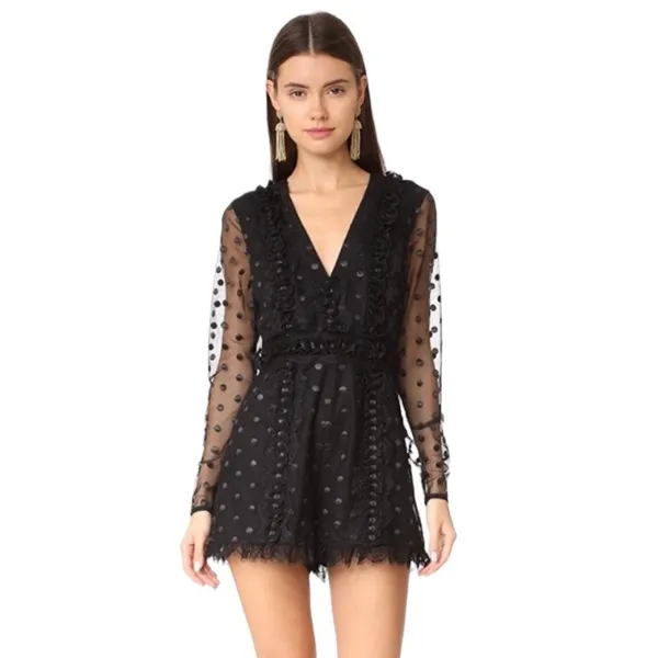 Alexis‎ Samira polka dot ruffle romper black sz L - Image 3