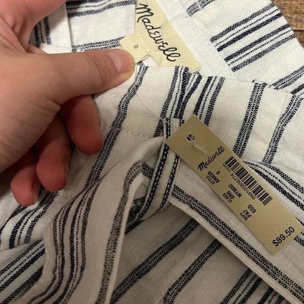 NWT Madewell Baltic Stripe Linen Cotton Paperbag Crop Pants 0 - Image 3