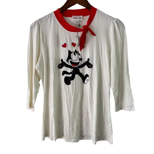 Unique Vintage‎ Felix The Cat Hearts Graphic Top Red Neck Tie Womens L - Image 7
