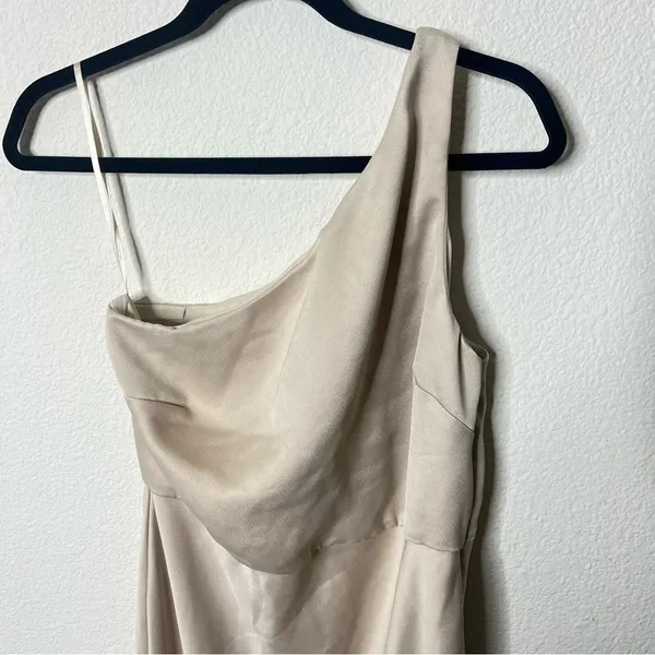 BHLDN Anthropologie Dylan One-Shoulder Satin Side Slit Gown Champagne Womens 8‎ - Image 7