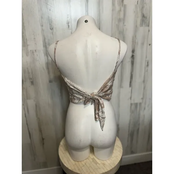 Cloud Ten Bandana Print Tie Back Cami Crop Top Womens S Tan Pointed Hem Handkerc - Image 3