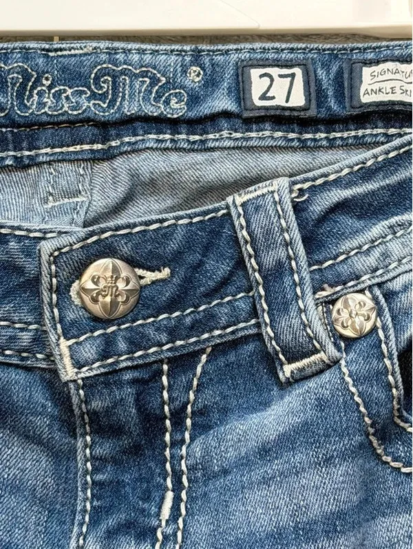Miss Me Womens Ankle Skinny Jeans Blue Sequins Rhinestones Size 27 JP8715AK - Image 7