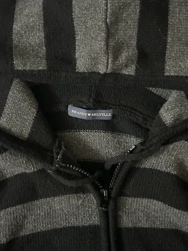 Brandy Melville Alana Wool Zip-Up Striped Sweater - Image 4