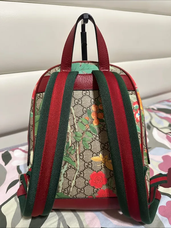 Gucci GG Canvas Backpack with Red Trim and Multicolor Floral Print - Image 3