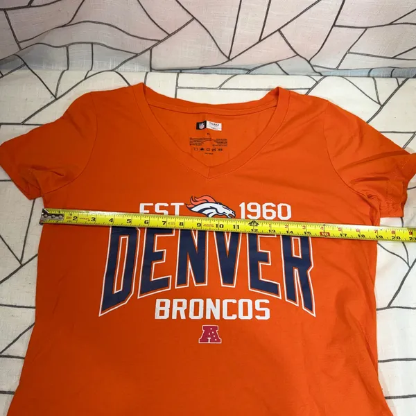 NFL Team Apparel Denver Broncos‎ XL Orange V-Neck Graphic T-Shirt Short Sleeve - Image 2